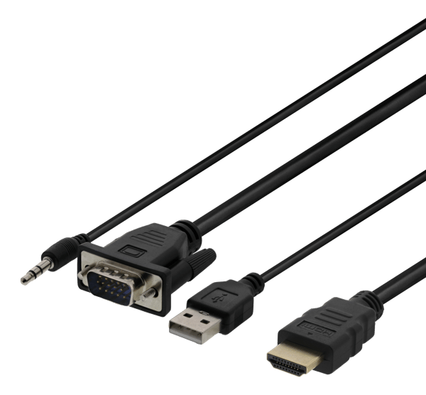 VGA & Audio, HDMI cable, USB powered, 1m, black