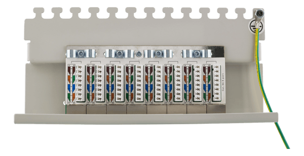 Patch Panel, 8xRJ45, Cat6a, wall-mountable, metal, grey