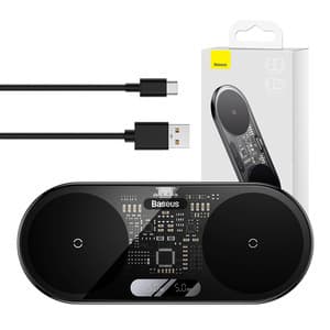 Dual Qi trådløs lader Baseus Digital LED Display, 20W