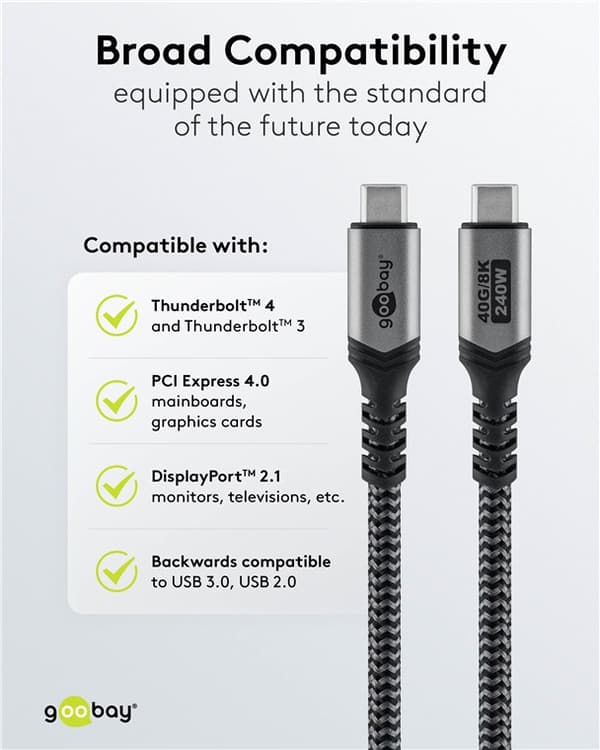 USB-C™-kaapeli, USB4™, 1,8 m, musta;hopea