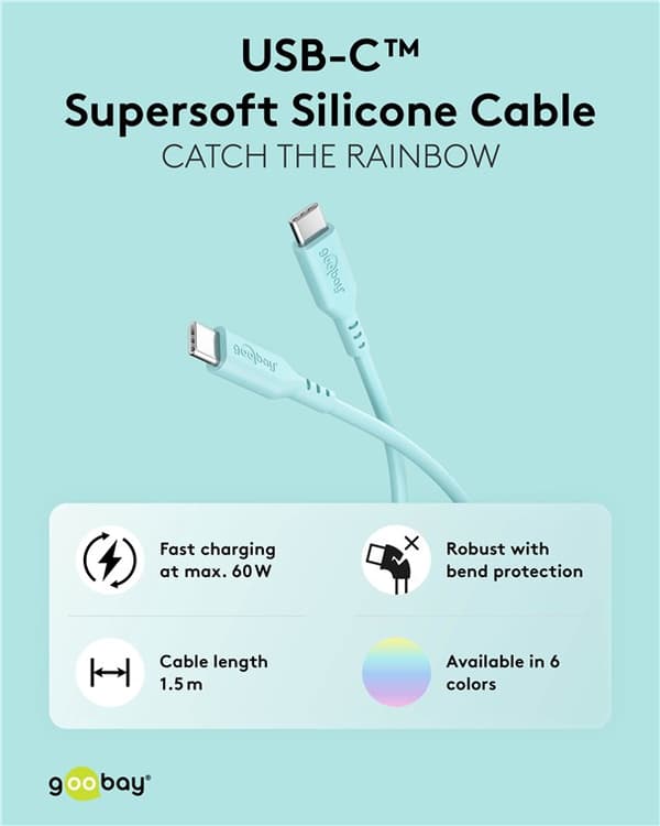 USB-C™-silikonekabel, 1,5 m, turkis