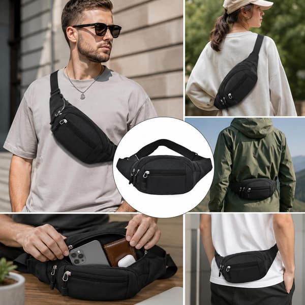 Taljetaske med flere rum Sort Black 1-pack