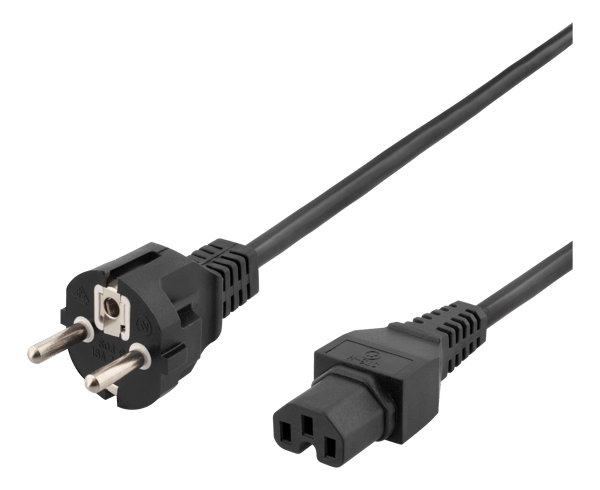 Power cord CEE 7/7 - IEC C15, 2m, black