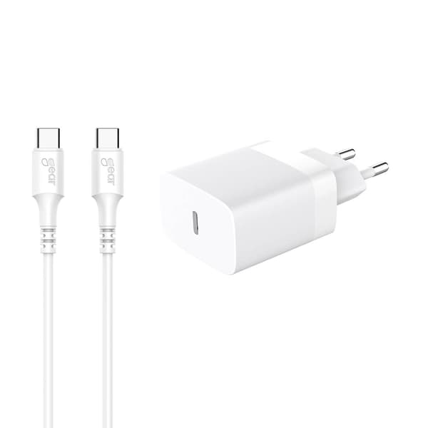Oplader 220V 1xUSB-C Hvid PD/PPS 30W + Kabel USB-C til USB-C