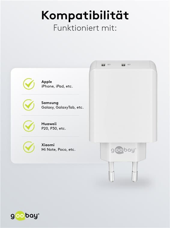 Dobbel USB-C™ PD hurtiglader (36 W) hvit