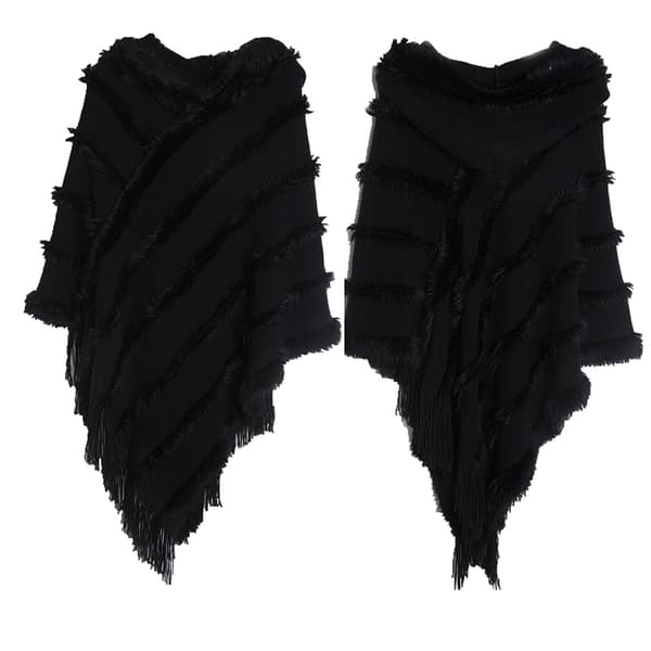 Elegant stickad sjal Poncho Cape Black