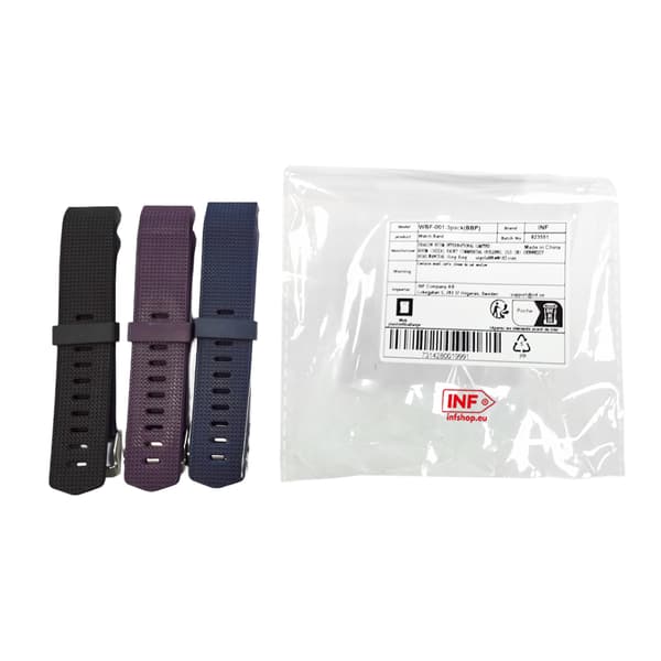 Fitbit Charge 2 armband silikon 3-pack (S) Black/Blue/Purple