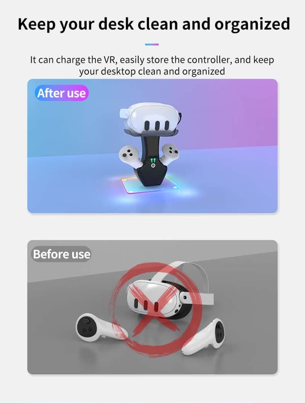 Ladedokk og kontrollerstativ for Oculus Quest 3/4s
