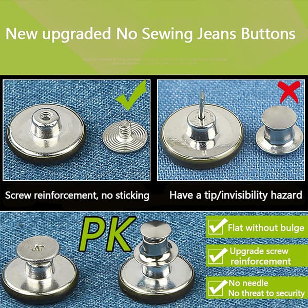 Ersättande Silver Jeansknappar, 12-pack
