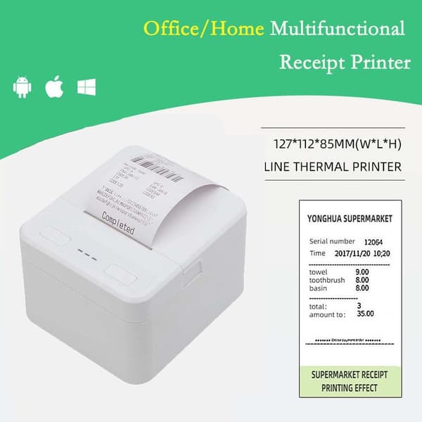 58mm USB+Bluetooth Termisk Kvitteringsprinter - Hurtig, Bærbar POS-printer til Android, iOS & Windows White