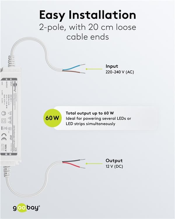 LED-transformer 12 V (DC) (DC), 60 W, IP67