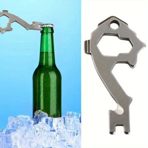 Fiskeformet rustfritt stål 20-i-1 Multi-Tool EDC Nøkkelring Flaskeåpner
