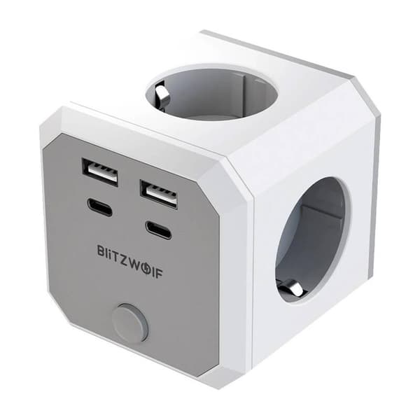 BlitzWolf BW-EC2 8-i-1 strømkube (4xAC / 2 x USB-A / 2 x USB-C)
