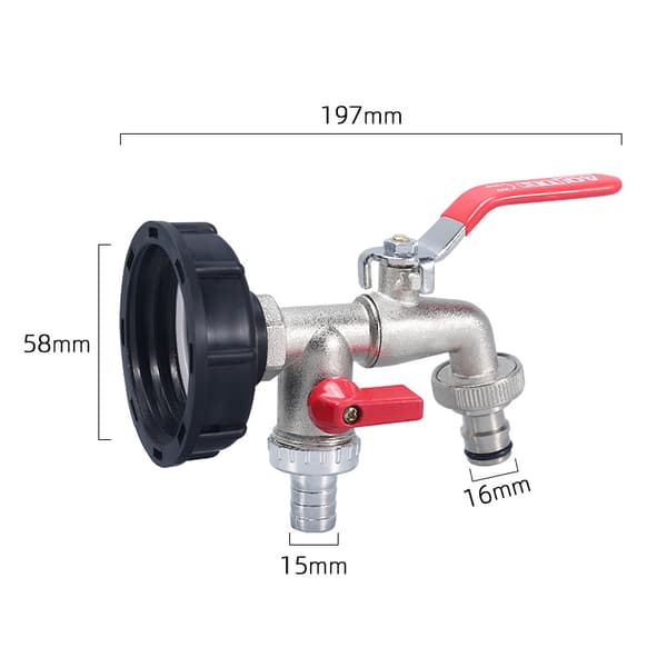 IBC-tømventil - 4-veis adapterhette med aluminiumskran