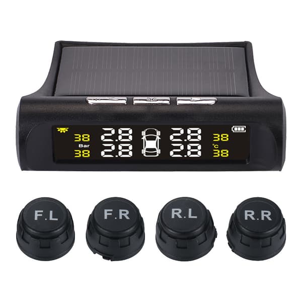 Solcellsdriven TPMS med färgdisplay och engelska röstvarningar