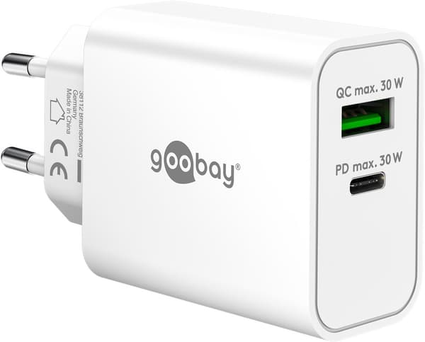 USB-C™ PD GaN dubbel snabbladdare (30 W) vit
