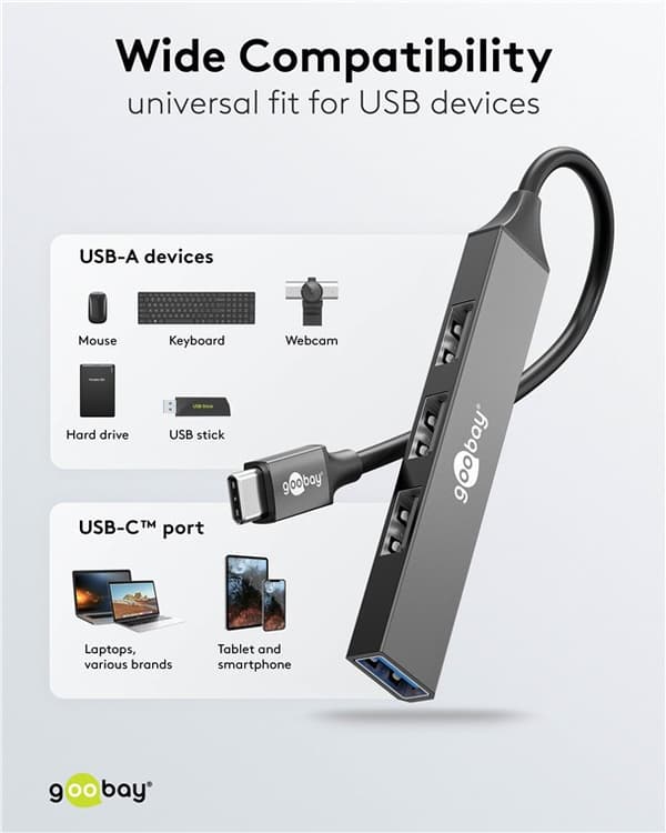 Slank USB-hub med 4 porter, USB-C™ til USB-A, 5 Gbit/s