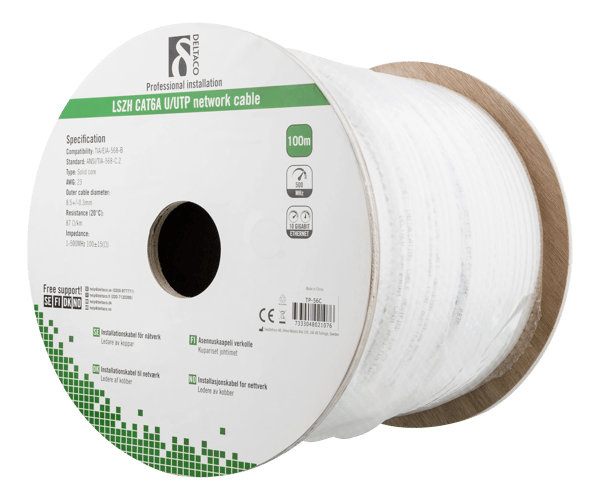 U/UTP Cat6a installation cable, 100m, 500MHz, LSZH, white
