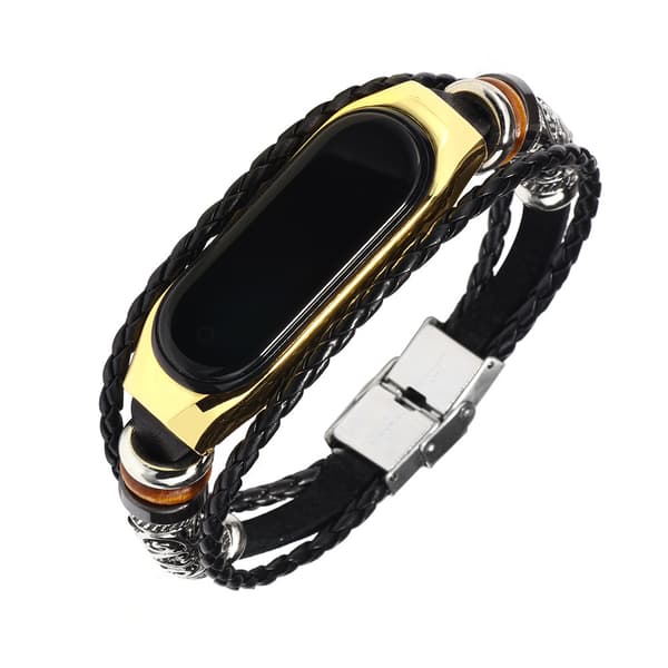Læderrem til Xiaomi Mi Band 3/4, Sort og Guld