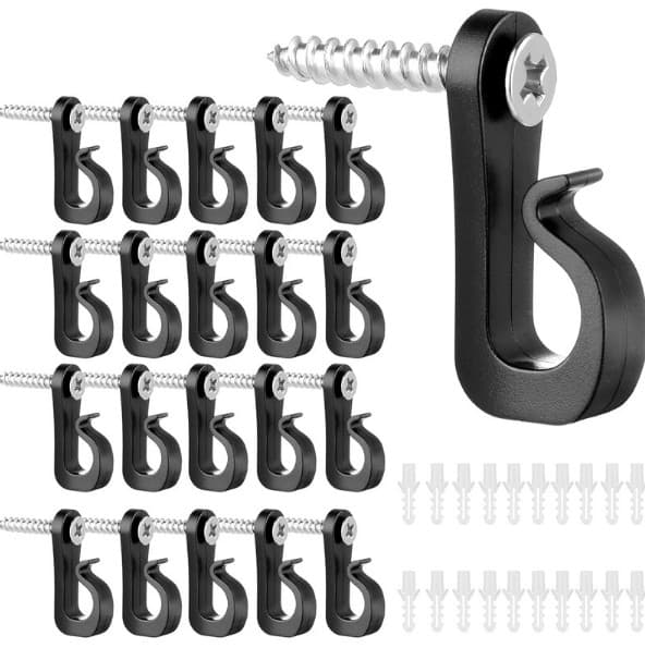 Ljuskrokar med Skruvar, 20-pack Black