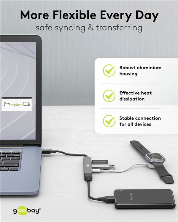 Slank USB-hub med 4 porter, USB-A til USB-C™/USB-A, 5 Gbit/s