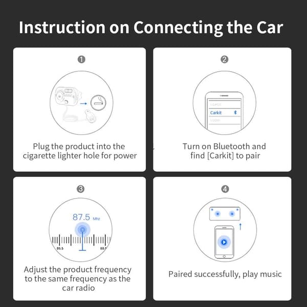 Trådløs FM-sender for bilen, Bluetooth 5.0 - Svart
