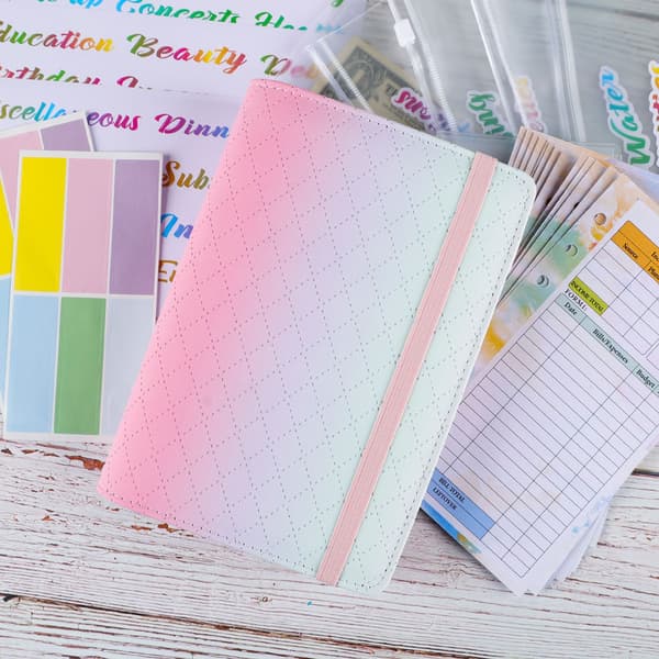 A6 PU-läderpärm Budgetplanerare - Gradient Rosa Lila Grön