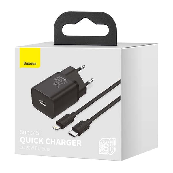 Baseus Super Si Quick Charger 1C 20W med USB-C kabel til Lightning 1m (sort)