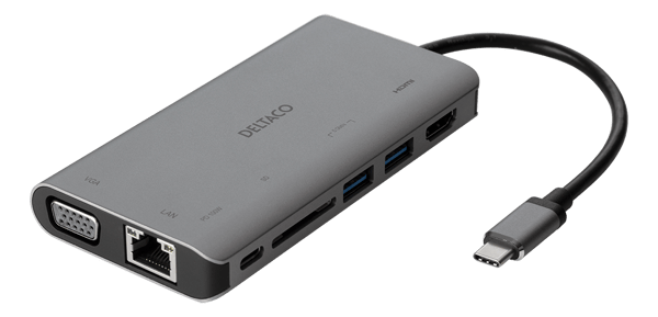 USB-C docking station, HDMI/VGA/2x USB-A space grey