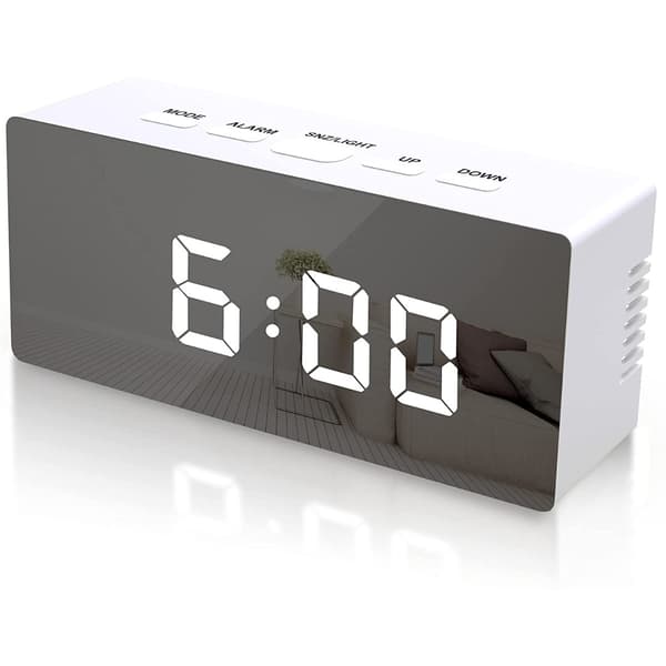 Digital LED vekkerklokke med speiloverflate Hvit