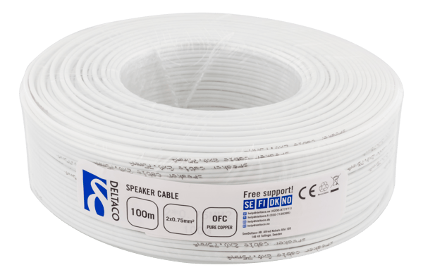 Speaker cable, 2x0.75mm, pure copper conductor, 100m, white