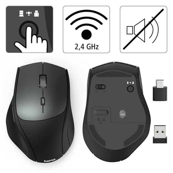 Mouse Wireless Dual Mode USB-C/USB-A 6-button Black