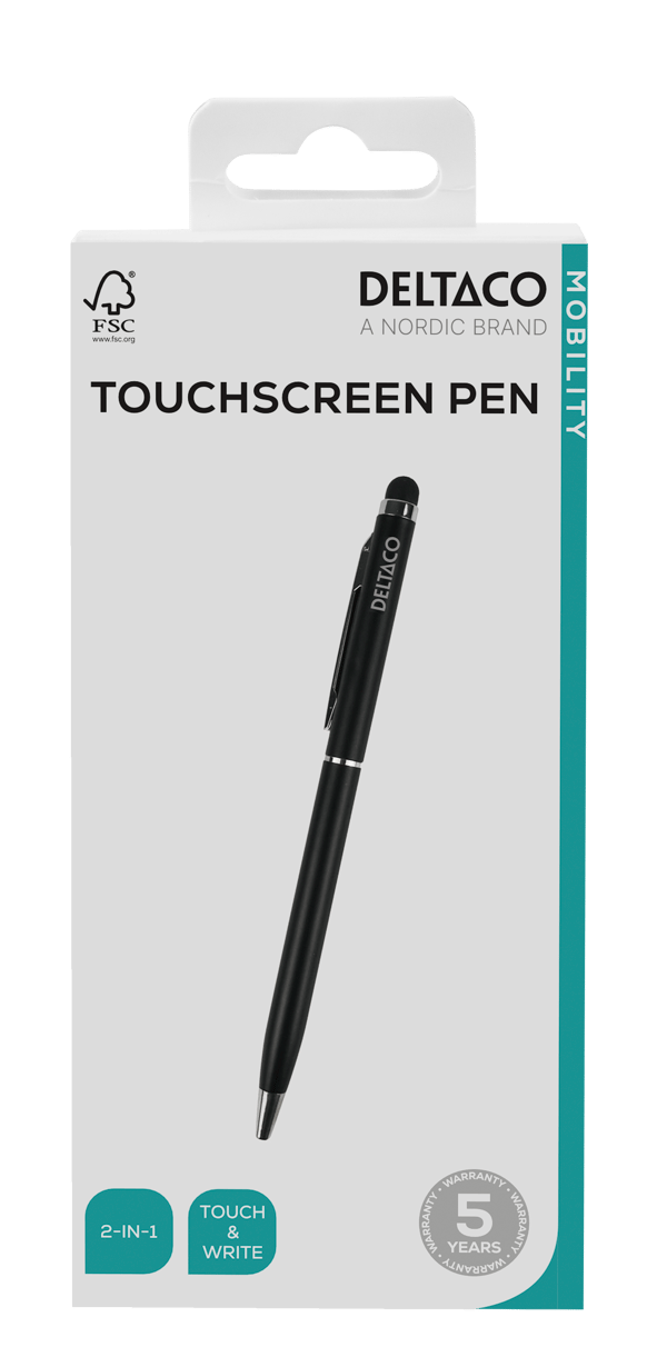 2-in-1 pen, write with ink and use for touch screens, black