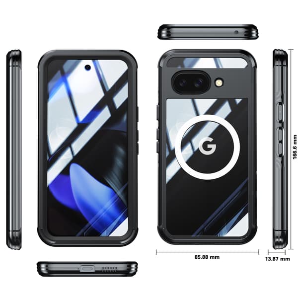 Magnetisk deksel til Google Pixel 9A med 9H herdet glassbakside Black