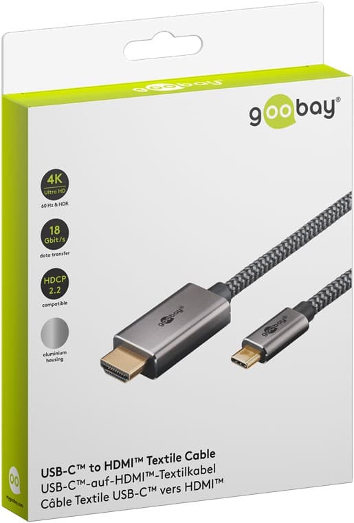 USB-C™ til HDMI™ tekstilkabel 4K @ 60 Hz, 2 m, svart; sølv