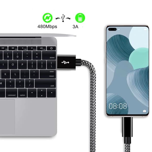 USB-A 2.0 til USB C-kabel med 3A hurtiglading Black 1 m