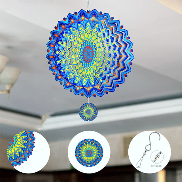 3D Roterende Mandala Vindspil - Gul & Blå