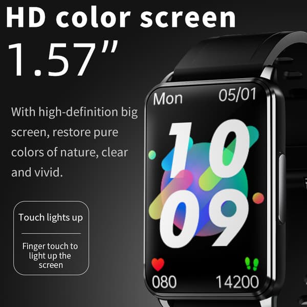 Smartwatch med EKG, puls, blodiltning, søvnmonitor Black