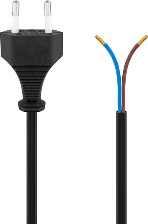 Kabel med europlugg for montering, 1,5 m, svart
