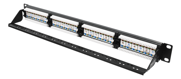 UTP patch panel 24xRJ45 Cat6 krone terminal 1U 19" black