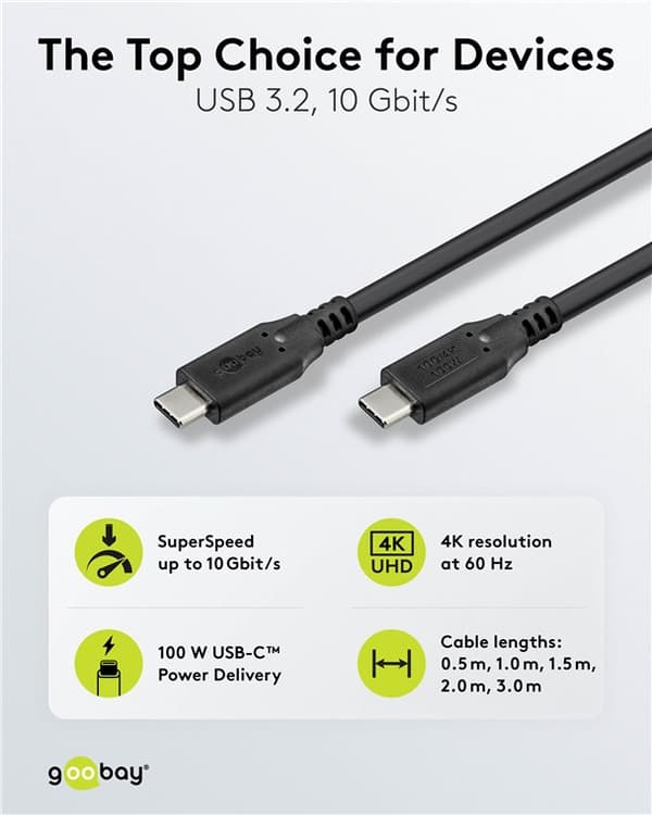 USB-C™-kaapeli, 2 m, musta