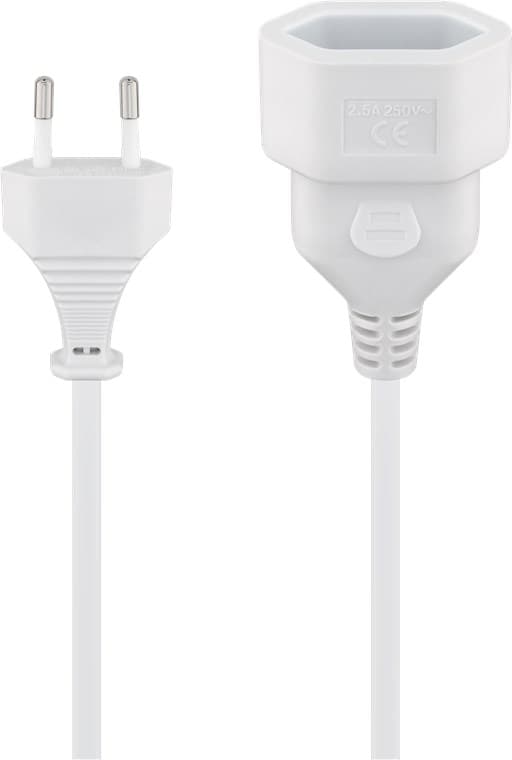 Forlengelseskabel Europlugg, 3 m, hvit