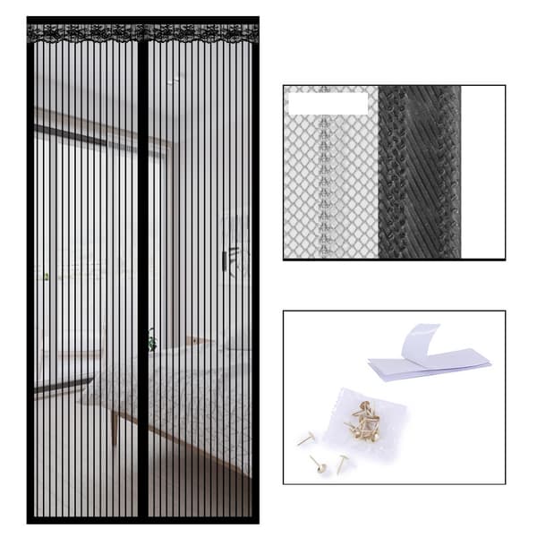 Magnetiskt myggnät för dörr, randig polyester, 95cm x 200cm