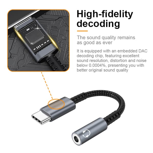 USB-C - 3,5 mm sovitin kuulokkeille Grey