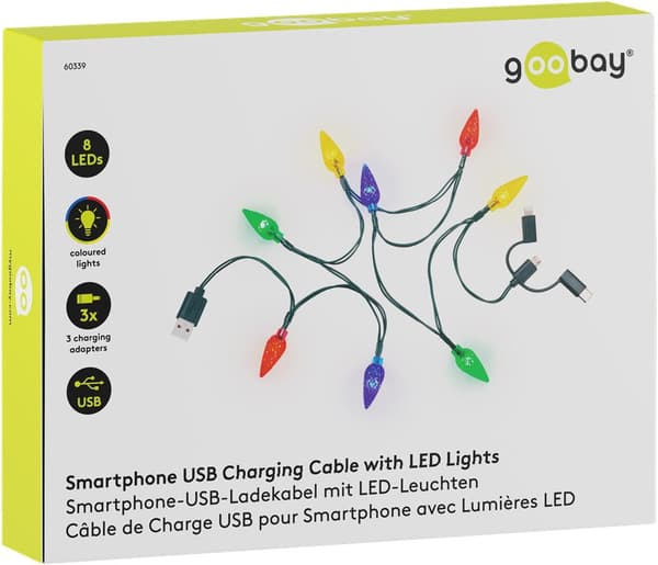 USB-ladekabel for smarttelefon med LED-lys