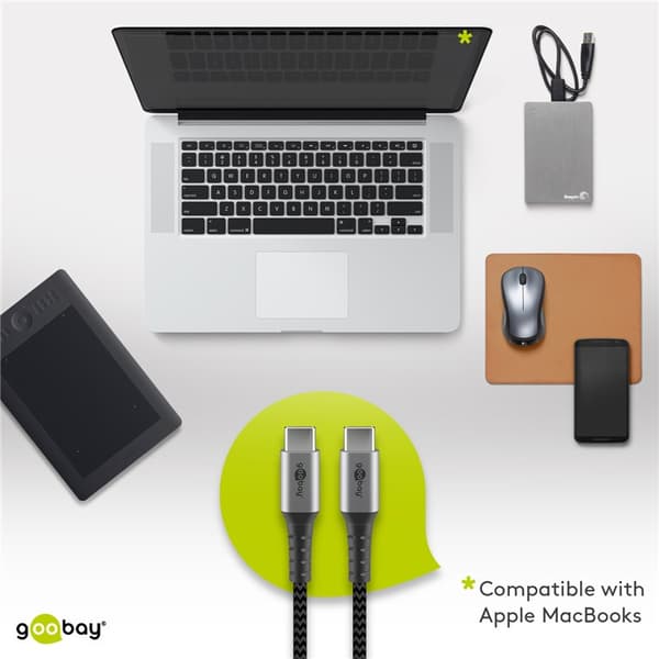 USB-C™ til USB-C™ tekstilkabel med metalstik 2 m