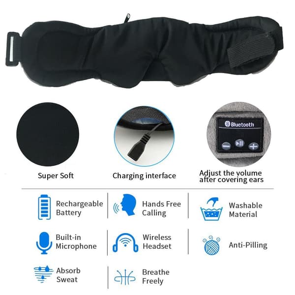 Sovhörlurar - Sovmask med hörlurar Bluetooth 5.0 Black