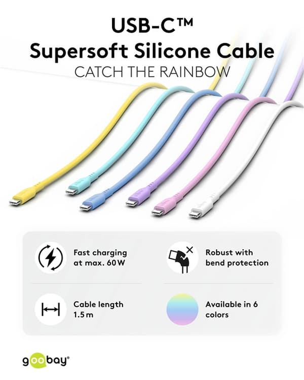 USB-C™ silikonkabel, 1,5 m, hvit