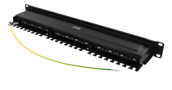 STP patch panel, 24xRJ45, Cat6a, 1U, 19", metal, black