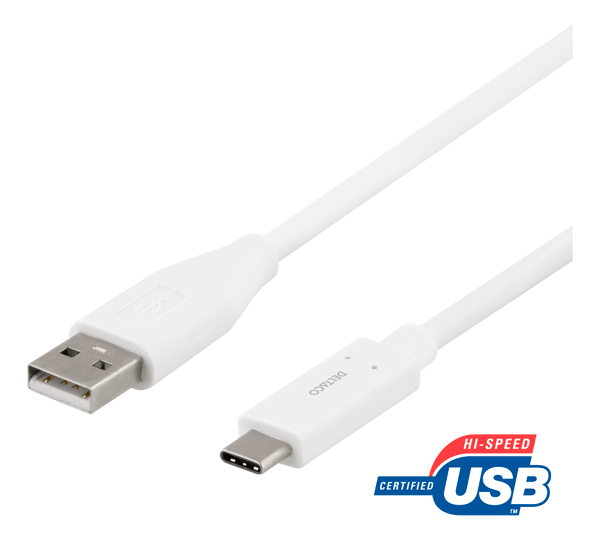 USB-C - USB-A-kaapeli, 0,5m, 3A, USB 2.0, valkoinen